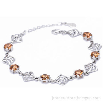 Sterling silver bracelet, chain bracelet with cubic zirconia and extender chain
